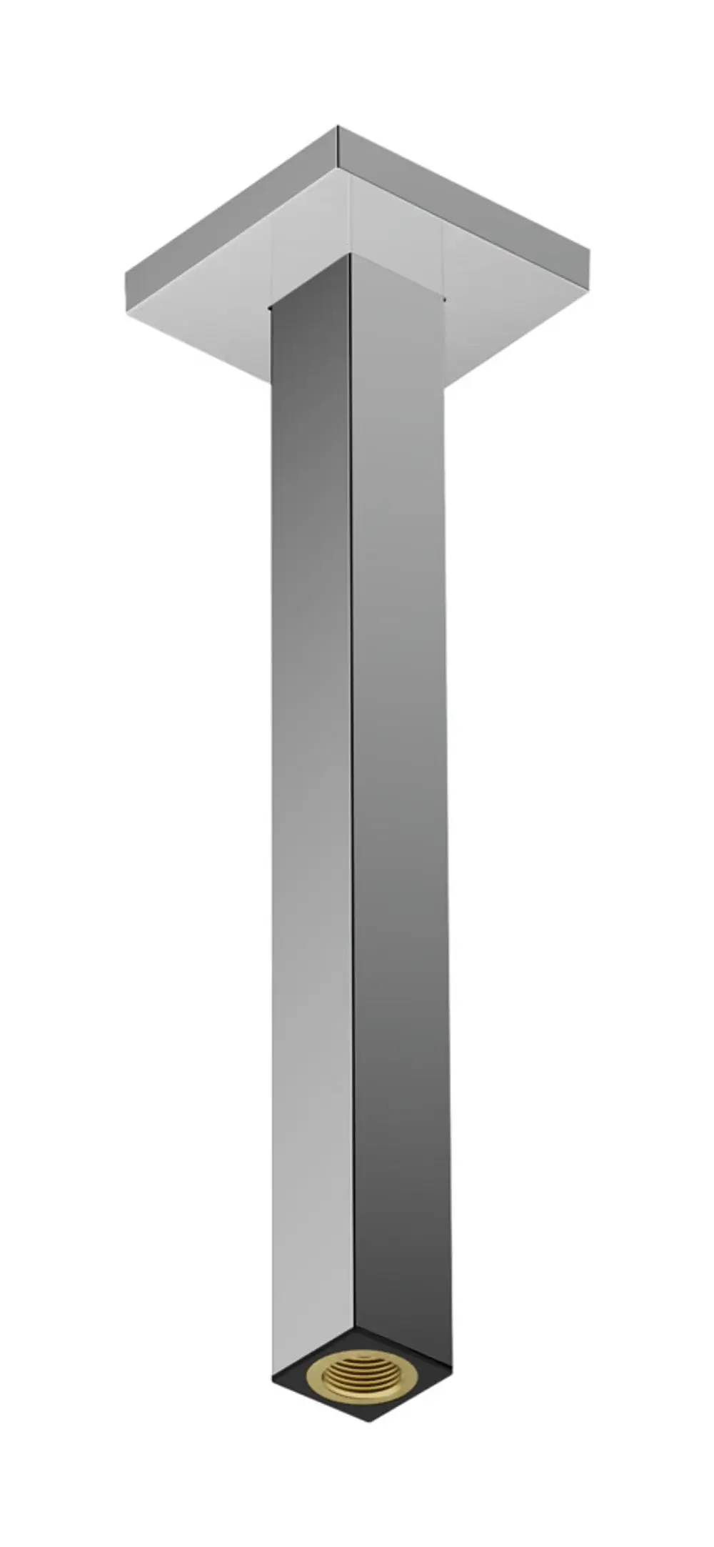 Deckenanschlussstück aus verchromtem Material mit einer sechseckigen Form. Der Anschluss ist im unteren Bereich sichtbar. Produkt von Hansgrohe.